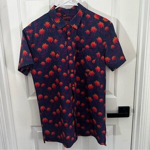 Retro Rifle Rising Palm Dark Blue Button Down Shirt Palms